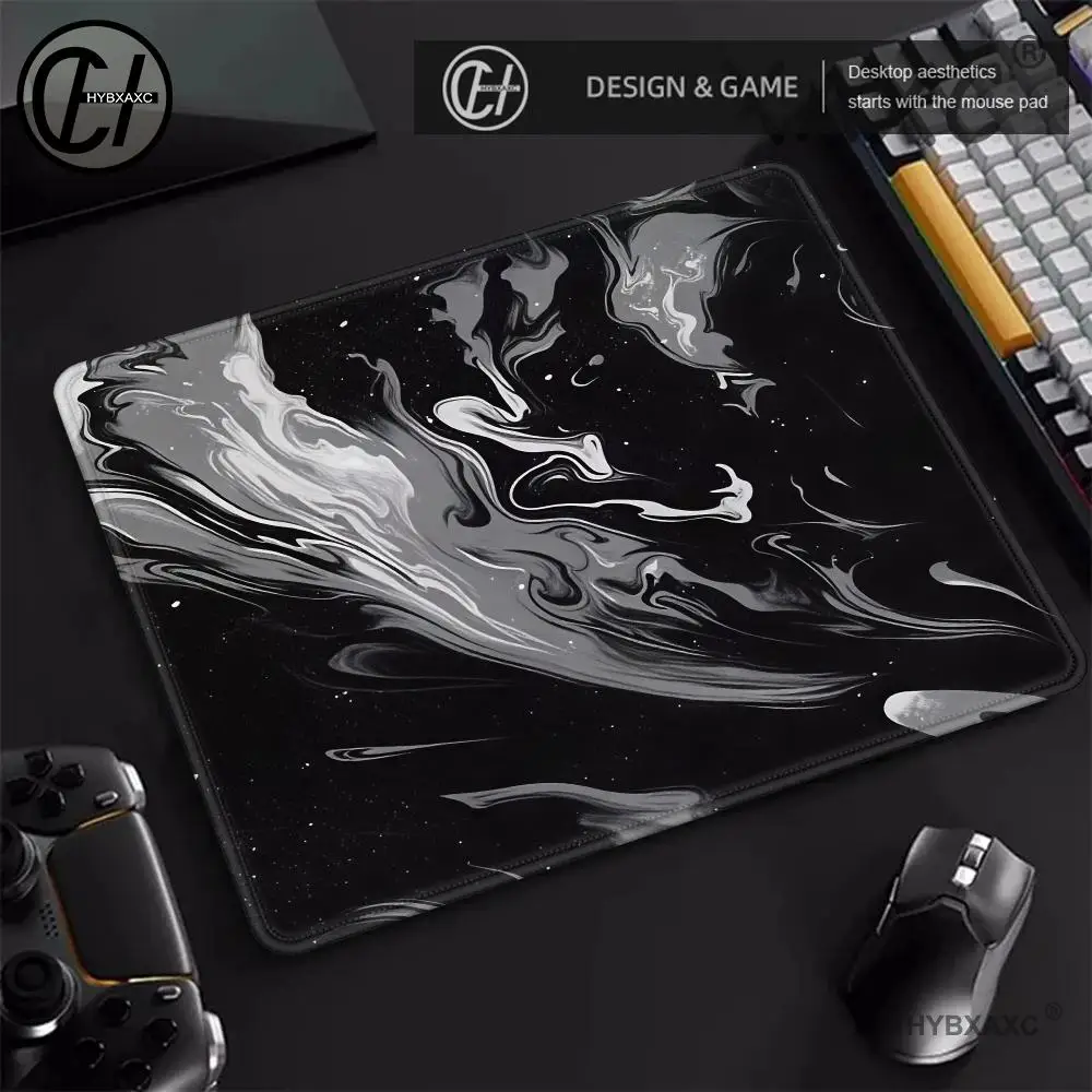 Black White Marble Liquid Texture Small Mouse Pad Non-Slip Rubber Base Portable Mousepad Laptop PC Office Desk Accessory