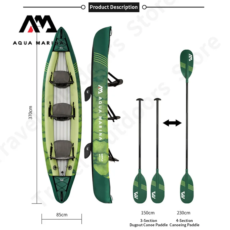 AQUA MARINA RIPPLE Inflatable Boat Outdoor Drifting Boat Inflatable Canoe Paddle Fishing Kayak Boat PVC Boat 3 Person Family