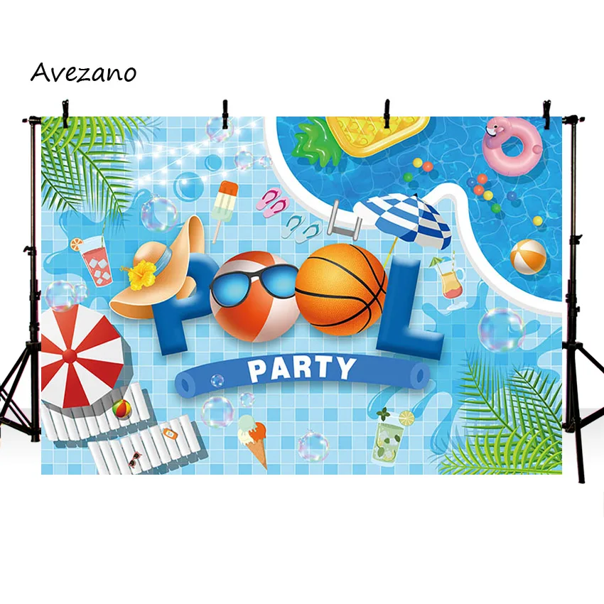 Avezano impreza przy basenie tło fotografia lato opalanie okulary koło ratunkowe lody tło na urodziny Photo Studio Decor