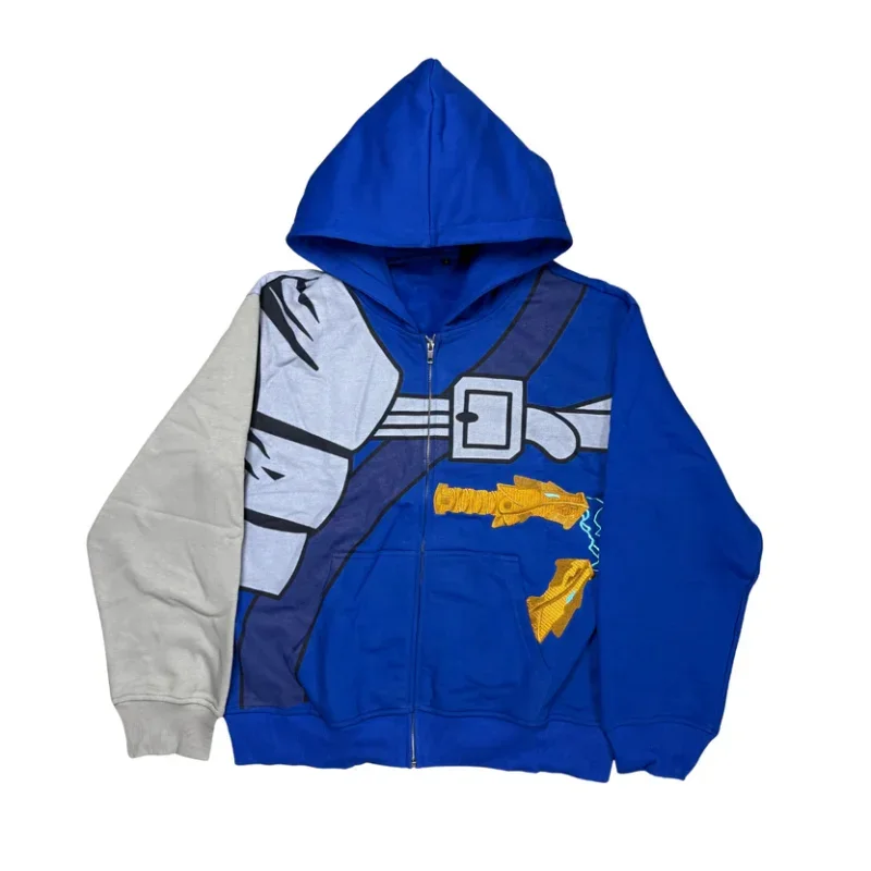 Y2K 2-delige set Anime personage rits hoodie High Street cosplay print 5 kleuren dagelijkse kleding trendy wijde pijpen streetwear set