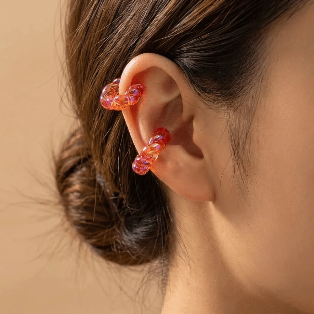 4Pcs/Set Transparent C-ring Threadless Ear Cuffs Star Heart Clip On Earrings Minimalist Colorful Ear Bone Clips Set Travel