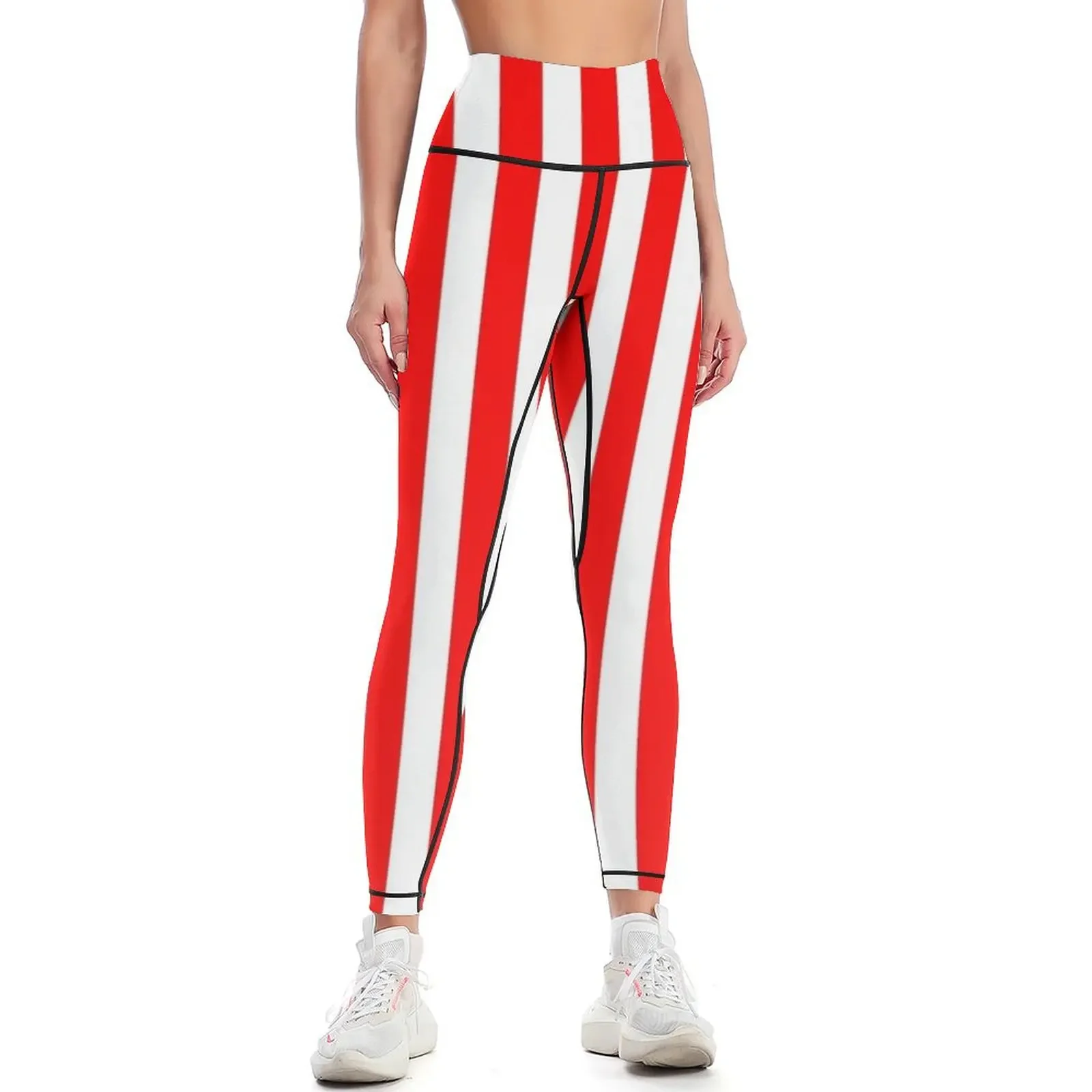 

Red and White Vertical Stripes Leggings Fitness clothing gym's clothing Fitness woman gym's sportswear Womens Leggings