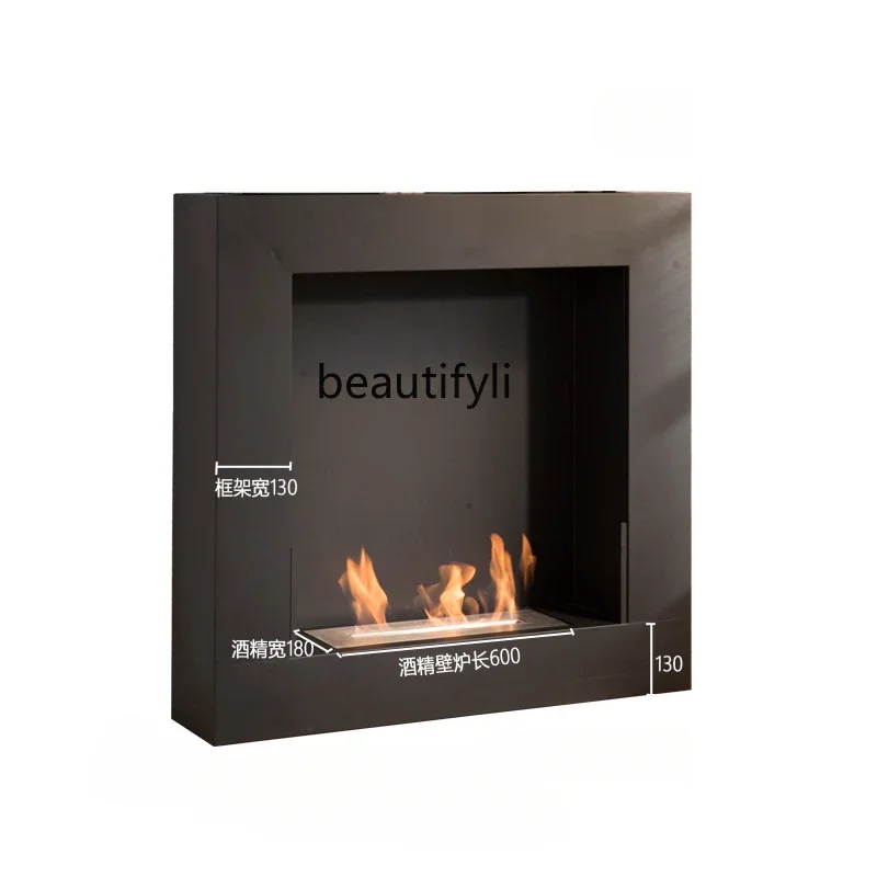 

fireplace real fire outdoor ins wind heating against the wall, background wall decorative cabinet black