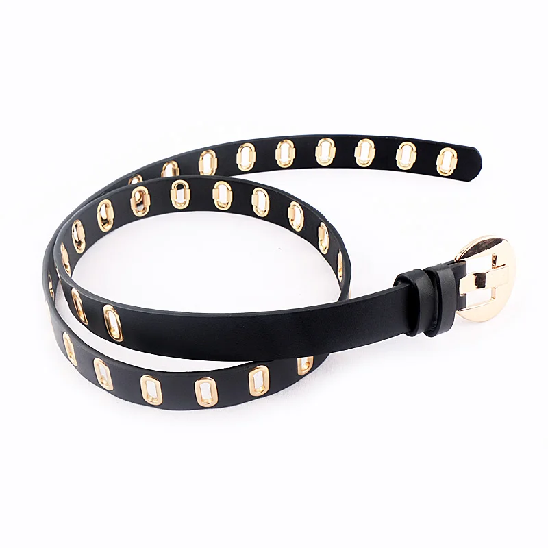 New Spring Summer Single Exhaust Eye Button PU Leather Belt Soft Fashion Gold Pin Buckle Waistbands For Dress Women Jeans Belts