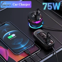 Carga rápida frontal de coche, expansión de 5 puertos y carga trasera, dos puertos PD, tres cargadores USB, 105W, compatible con carga rápida