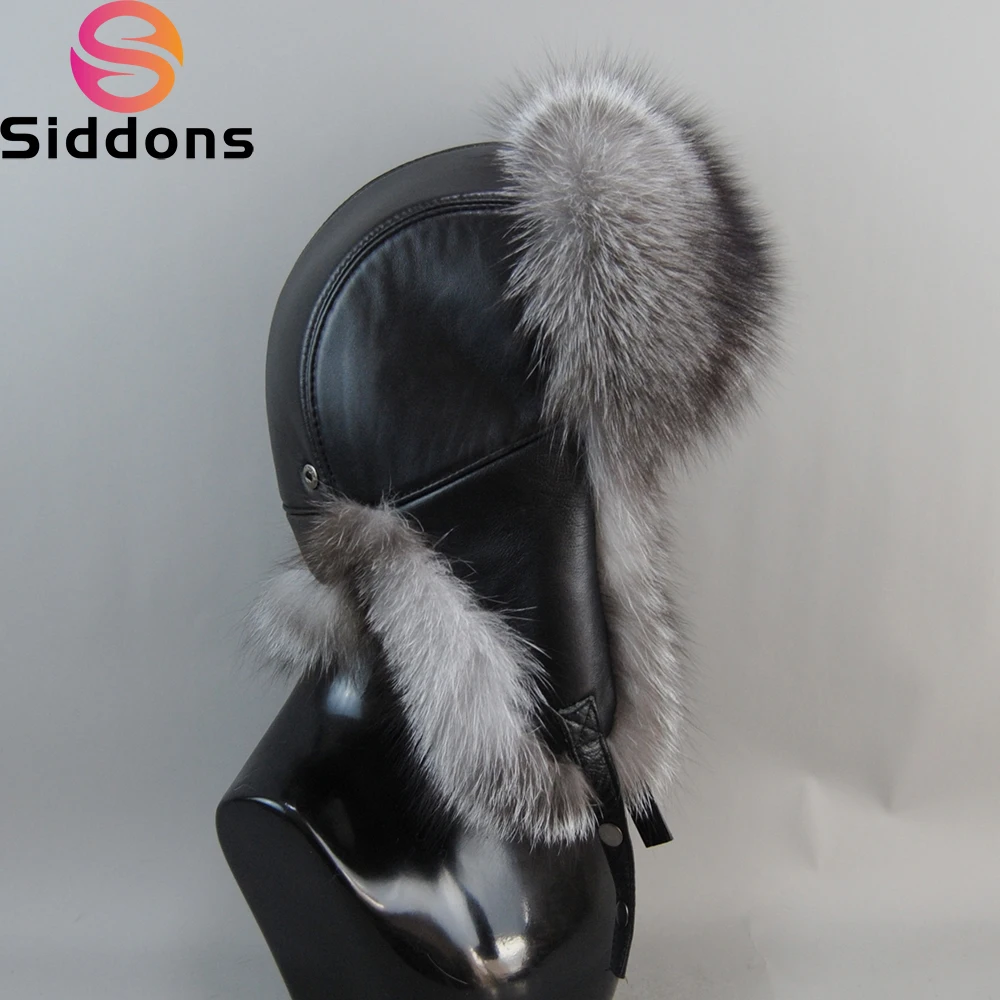 

New Men Outdoor Windproof Winter Natural Real Fox Fur Bombers Hats Quality Raccoon Fur Cap Man Luxury Real Sheepskin Leather Hat