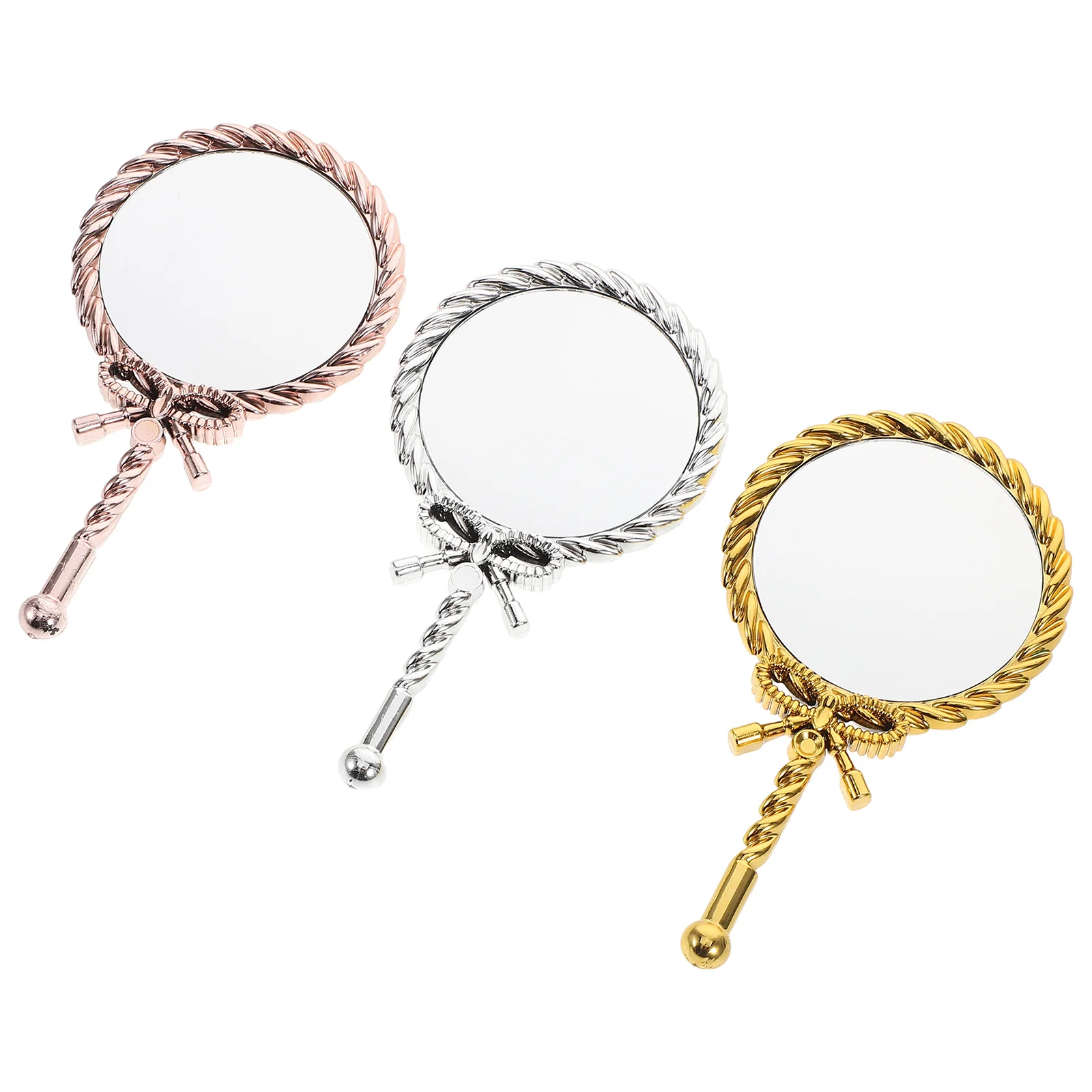 Specchio per trucco vintage portatile da 3 pezzi con cornice in plastica, manico elettrolitico, specchio compatto portatile per viaggi a casa da donna