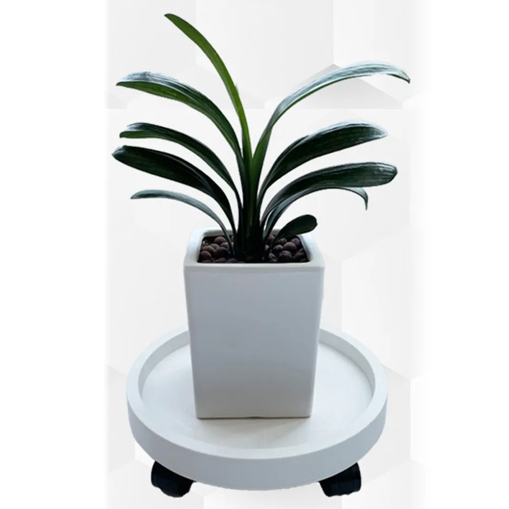 Durable Round Shape Plant Stand Caddy Rolling Removable Wheels Planter Trolley Castors Design White Rolling Plant Saucer