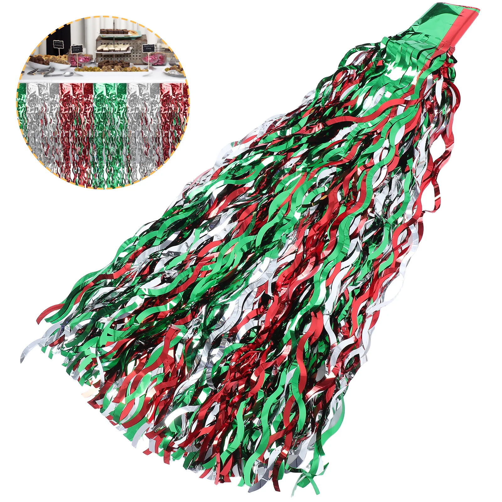 

Colorful Wavy Table Skirt Vibrant Scimitar Design for Wedding Birthday Party Decorations Metallic Tinsel Foil Fringe Holiday