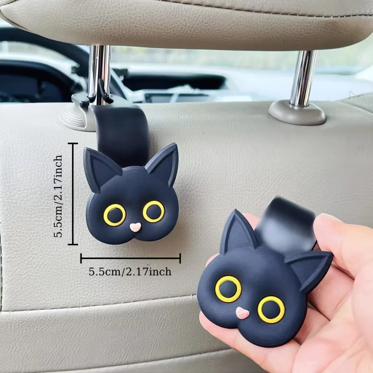 

1 Pair Cute 3D Cartoon Cat Car Seat Headrest Hook - Universal Vehicle Storage Organizer for Handbags, Wallets, and Jackets