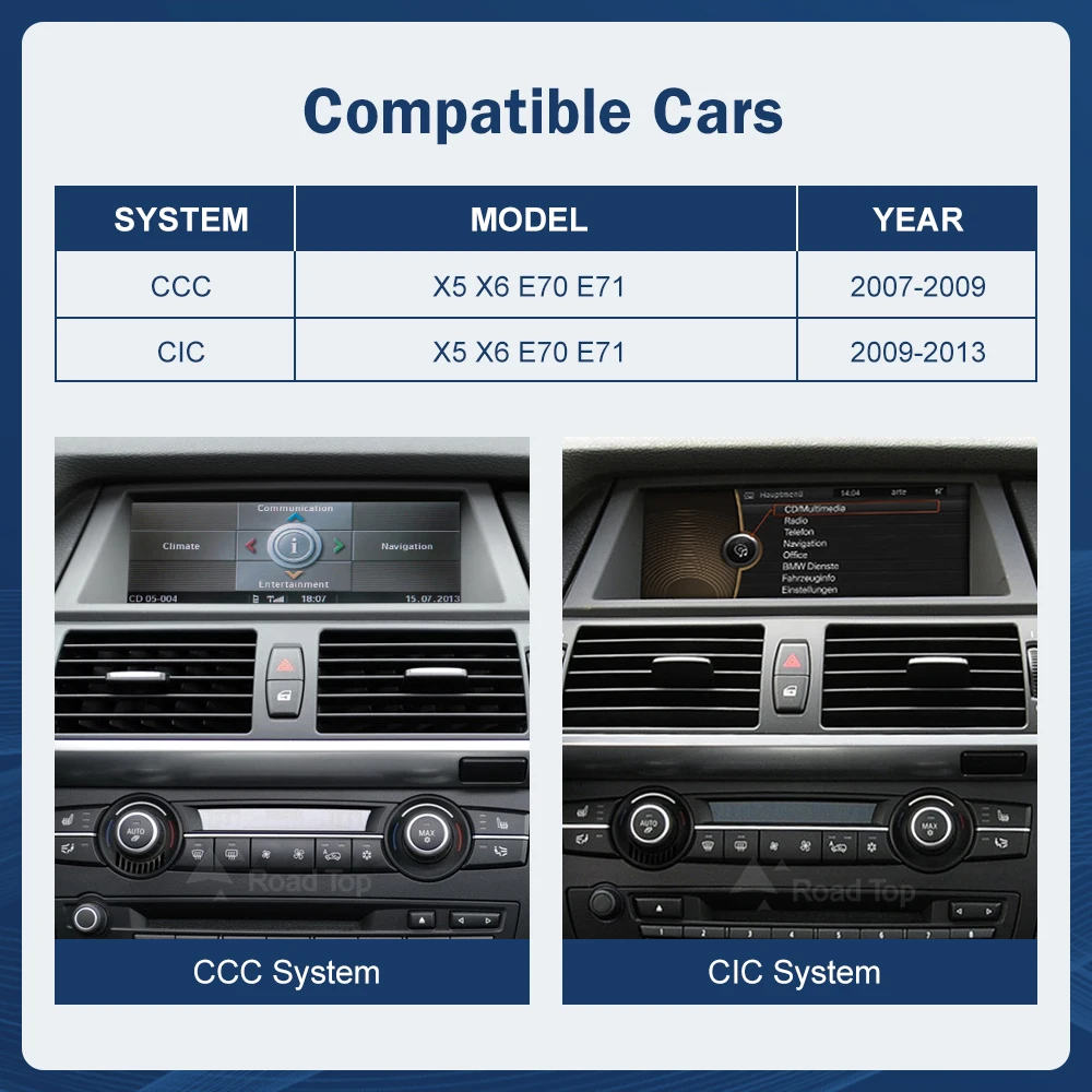 Road Top Stereo Car Radio Android Auto Multimedia Wireless Carplay Screen For X5 X6 E70 E71 2007-2013 CCC CIC