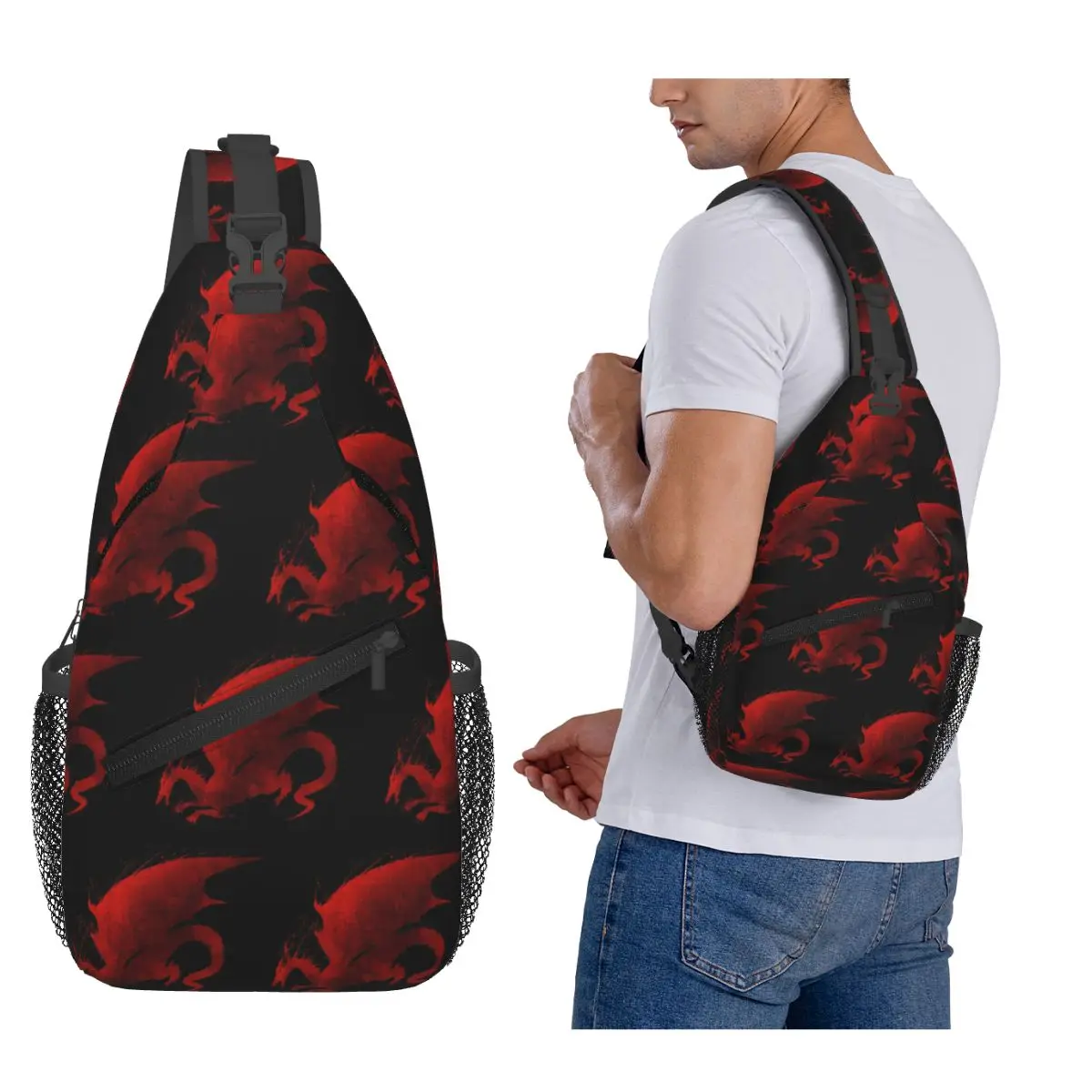 Dragon Age Origins Blood Dragon V2 Chest Bag Men Sling Crossbody Backpack Chest Bag Travel Hiking Daypack Shoulder Bag