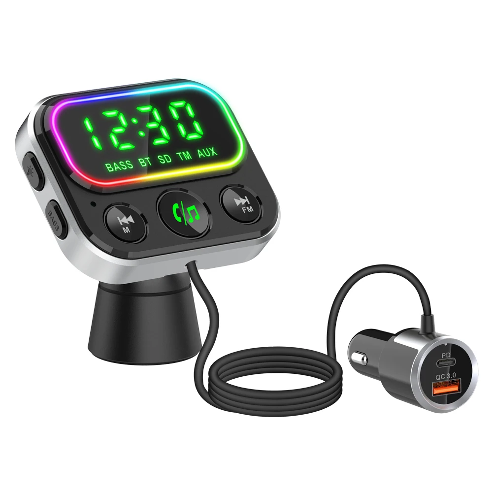 

FM Transmitter Bluetooth 5.0 Bluetooth Car Radio Transmitter Handsfree Car Kit QC3.0 USB CarCharger Support TF AUX