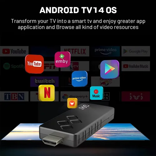 Imagen 2 del producto Mini TV Stick ATV Q2 con Android 14, 4K, 1080P, HDMI, Wifi6, Bluetooth 5.0, Allwinner H313, reproductor multimedia de Google Voice, Smart TV Box.