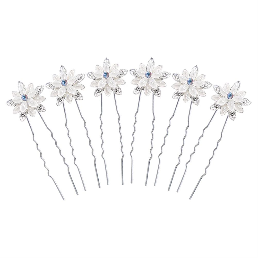 

6 Pcs Pearl Hairpins for Women Crystal ABS Zinc Alloy Wedding Bobby Pin Clips Hair Accessories Lightweight Durable