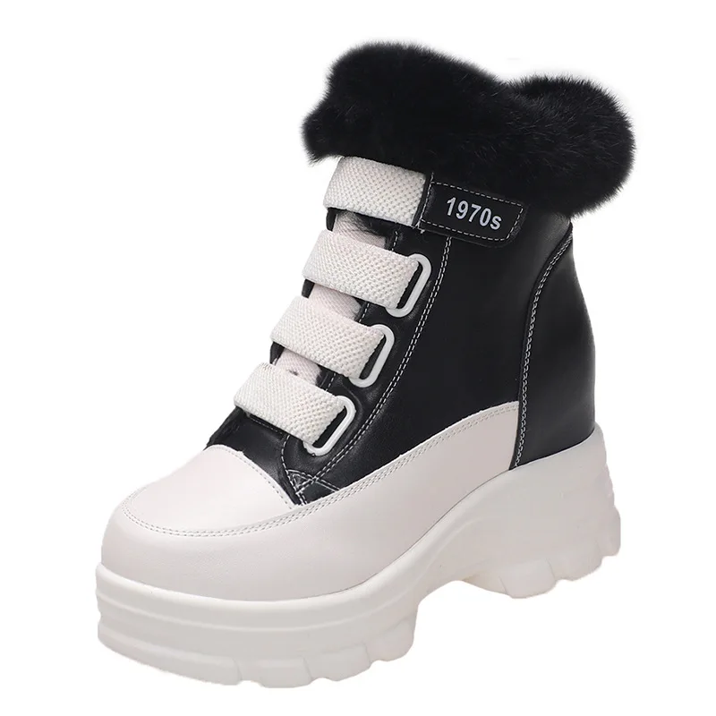 Women\'s Fur Snow Boots Winter Thick Bottom Short Boots Heels Round Toe Warm Plush Platform Boots Fashion Causal Ankle Boots