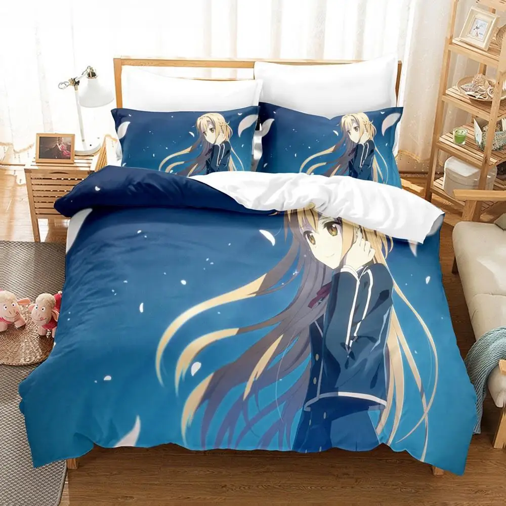 Sword Art Online Bedding Set 3D Anime Print Polyester Quilt Cover Pillowcases Queen King For Kids Gift Anime Duvet Cover Sets