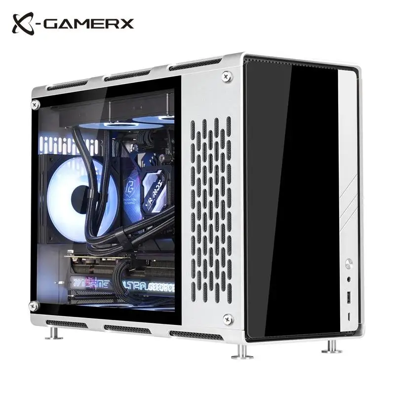 Power Train Aluminum Vision Pro MATX Desktop Case Aluminum Alloy Glass Side Transparent Mesh Gaming PC Case 360 Water Cooler