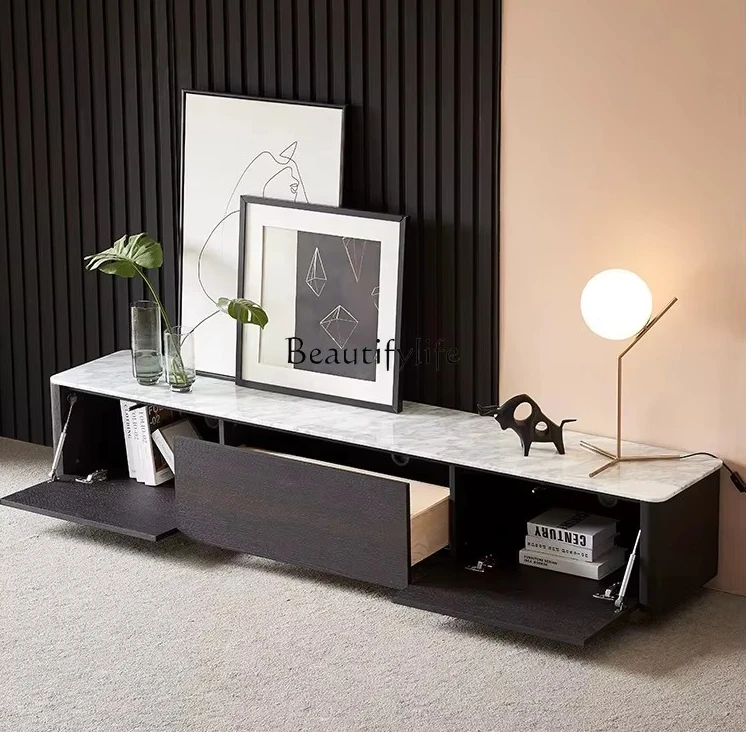 

01Italian modern light luxury living room TV cabinet oak smoke color solid wood floor cabinet household simplicity