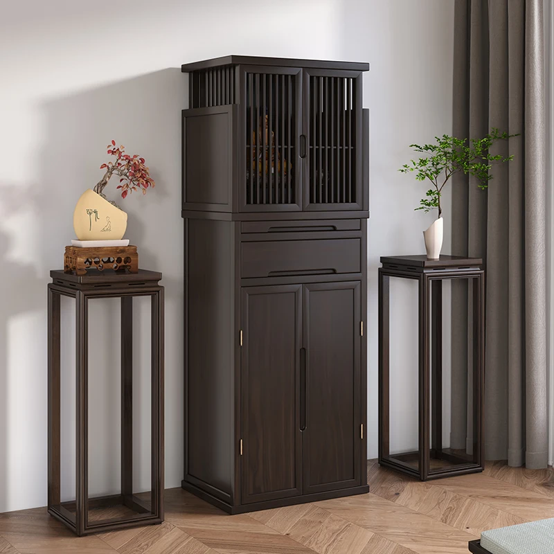 New Chinese black walnut vertical cabinet with door double shrine modern home