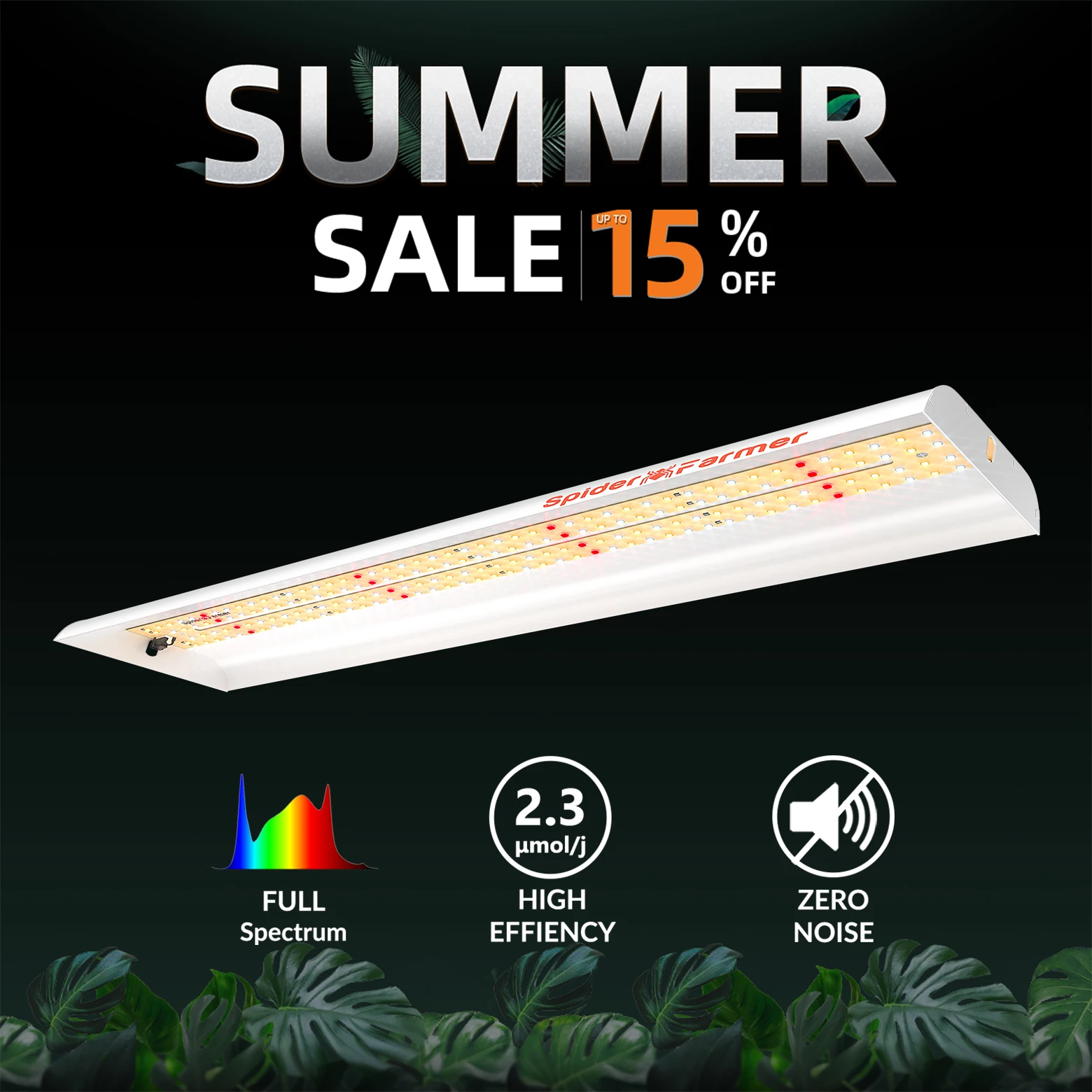 

Spider Farmer SF300 LED Grow Light Full Spectrum Indoor Veg Plants Sunlike Light