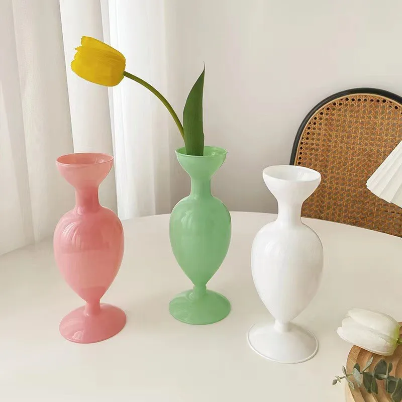 French Vintage Handmade Morandi Glass Vase for Hydroponic Flower Decor