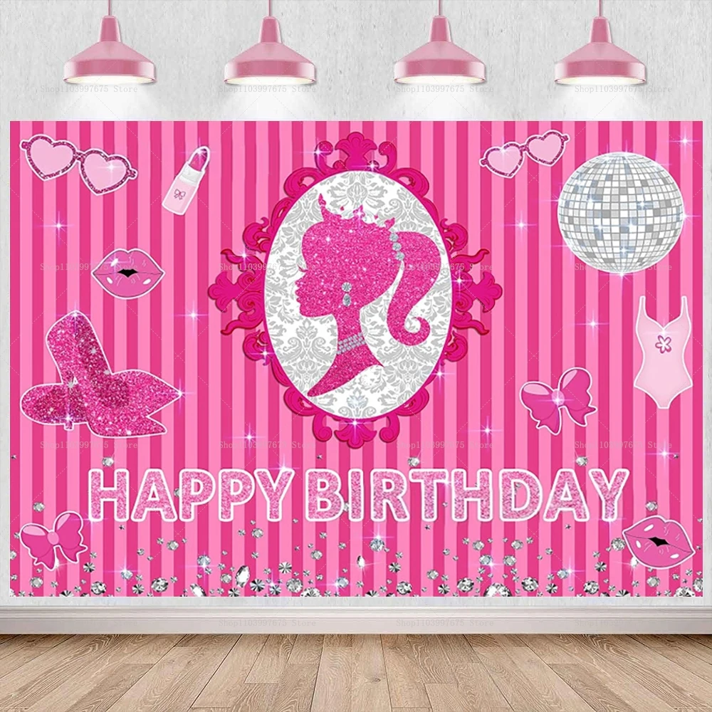 Barbie Princess Party Pink Photography Backdrop Glamour Girl Lady Birthday Party Banner Cake Table Decoration Photo Background