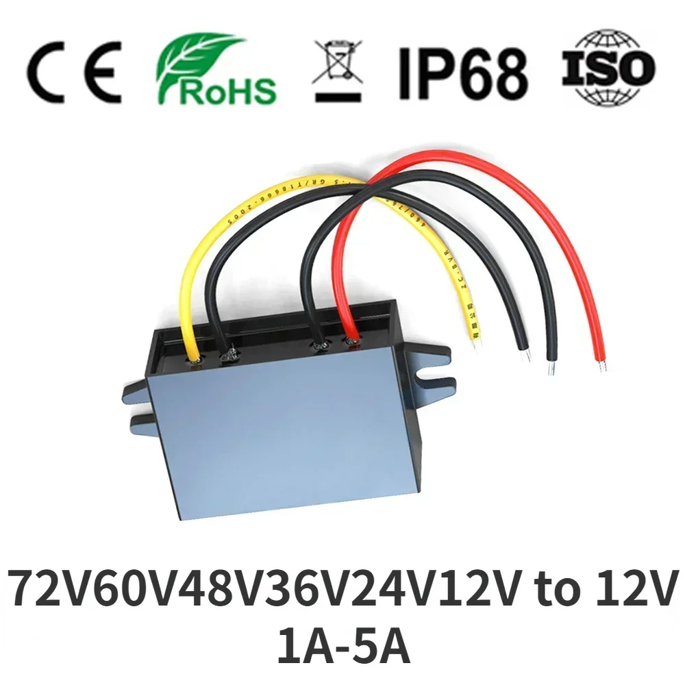 12V 60V 48V 36V 24V to 12V 1A-5A Step-down 60V-12V Buck Truck Boat Car Power Supply Voltage Regulator Transformer DC Converter