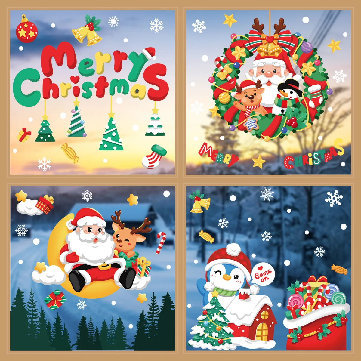Colorful Noel Wall and Window Stickers Wreath Patterns Refresh Indoor Space Home Decor During Christmas New Year Holiday Seasons