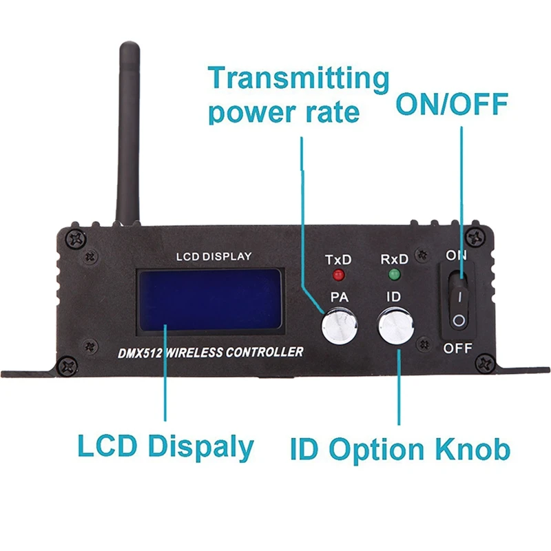 2.4G Wireless DMX 512 Controller Transmitter Receiver LCD Display Power Adjustable Repeater Lighting Controller