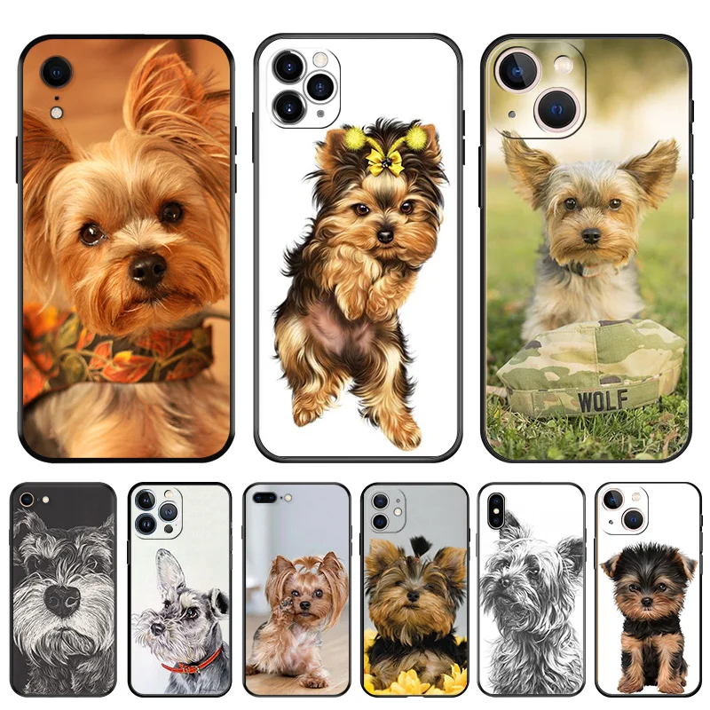 Black Soft Phone Case for Apple iphone 16 15 14 13 12 Mini XS 11 Pro Max XR 7 8 Plus X 16Pro Yorkshire Terrier Dog Puppy Cover