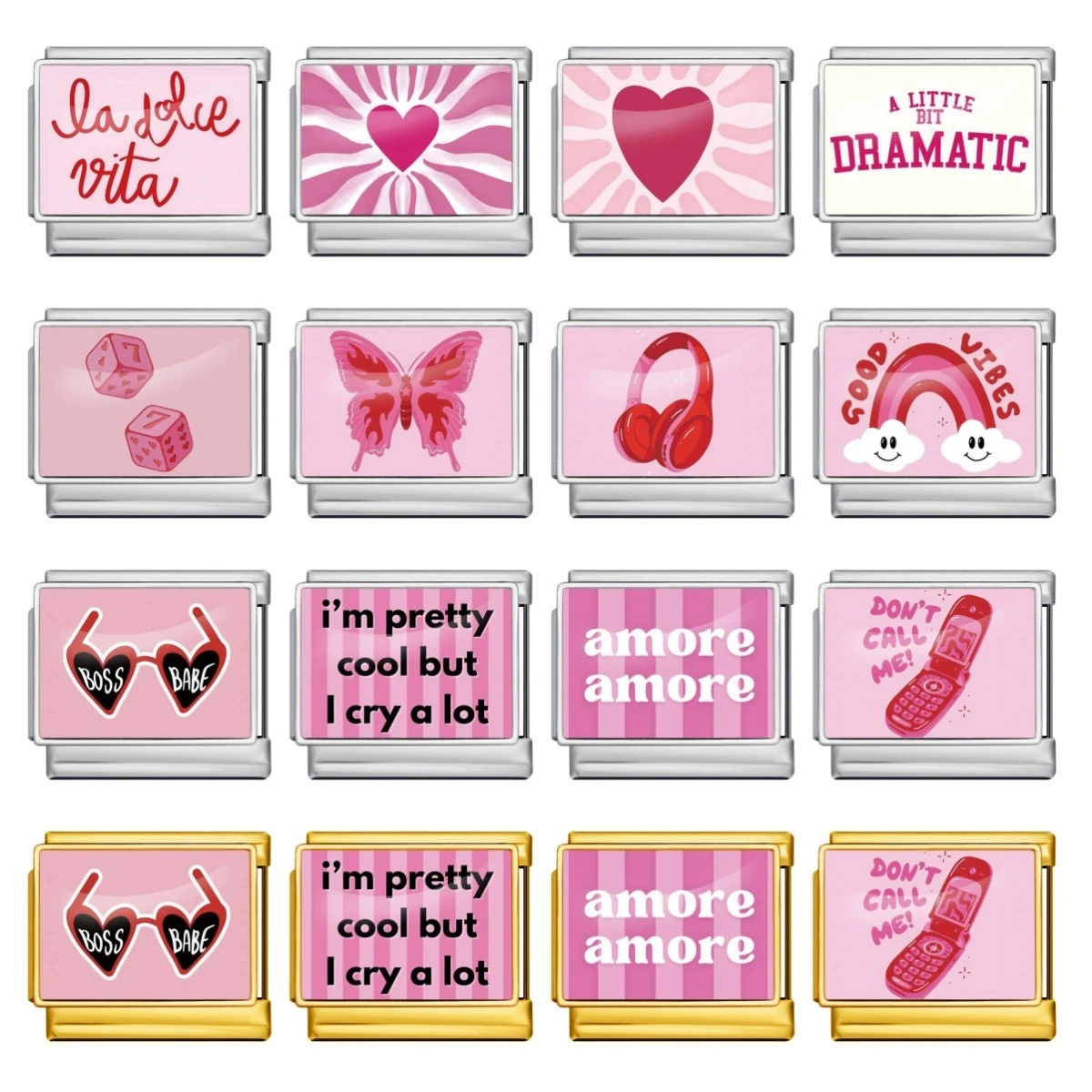 Fashion Pink Series Love Dice Big Red Lips Headphones Italian Link Fit 9mm Stainless Steel Bracelet Making DIY Charm Jewelry