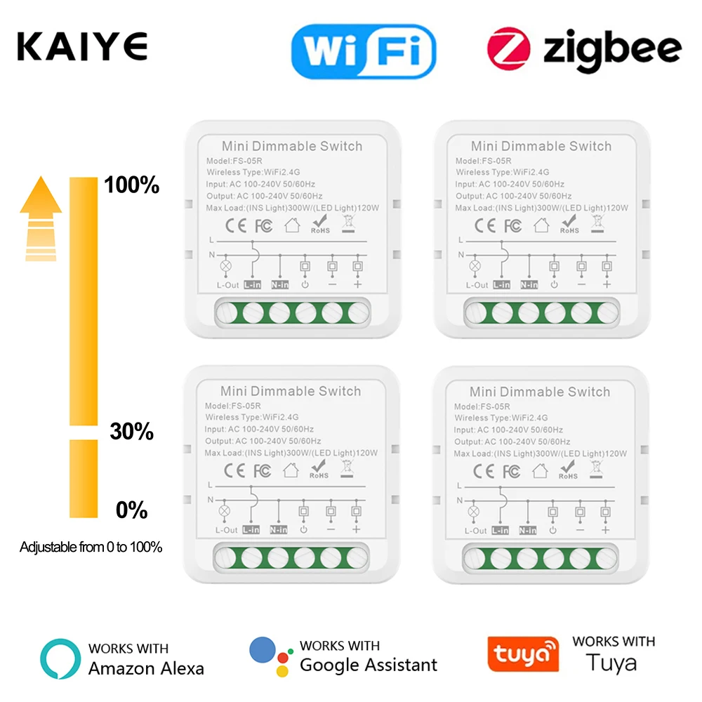 Módulo de atenuación inteligente con WiFi, interruptor regulable con luces LED, funciona con Alexa y Google Home, Tuya, ZigBee