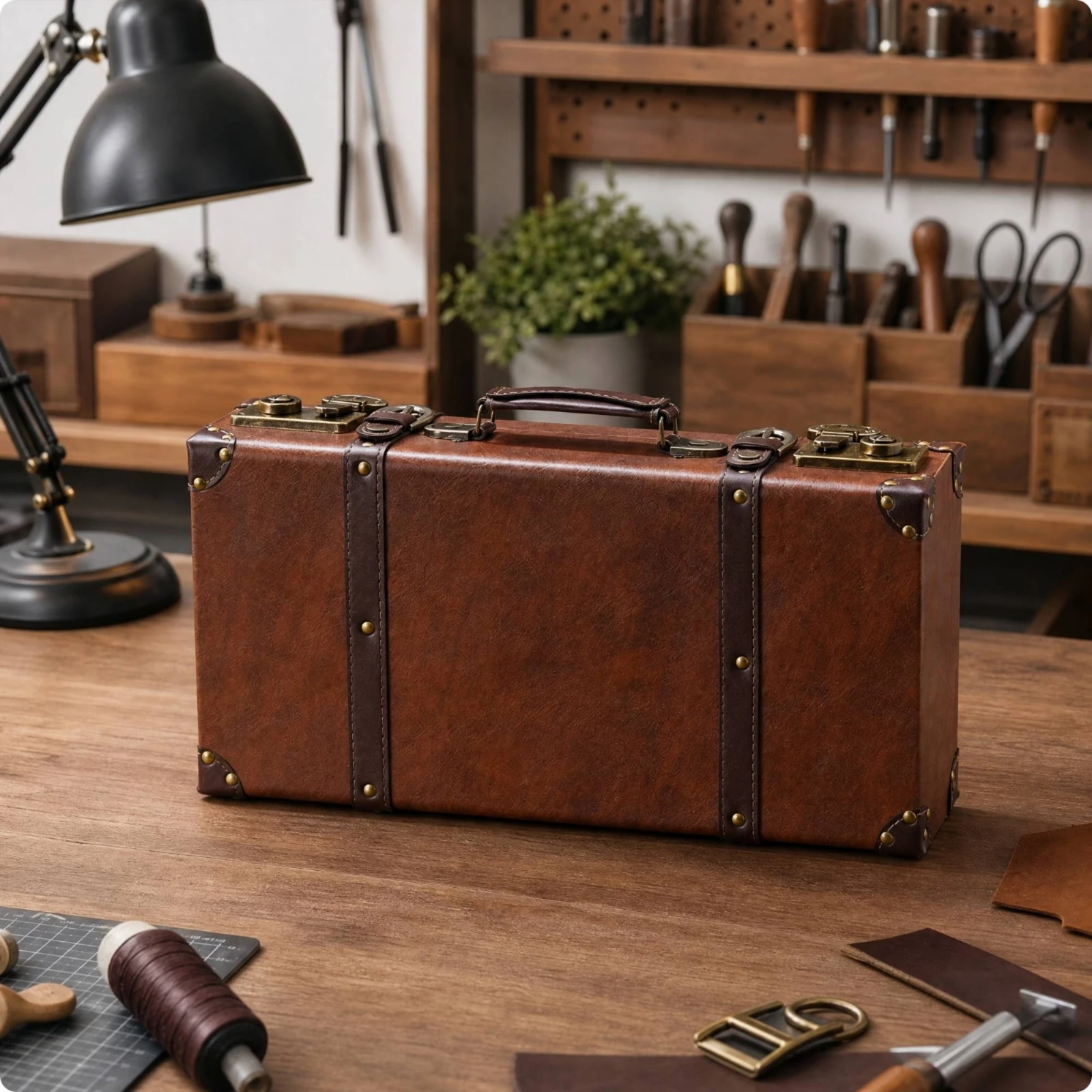 Vintage Storage Chest Portable Rectangular Wood Trunk with Carrying Handle for Photography Props, Home Organization