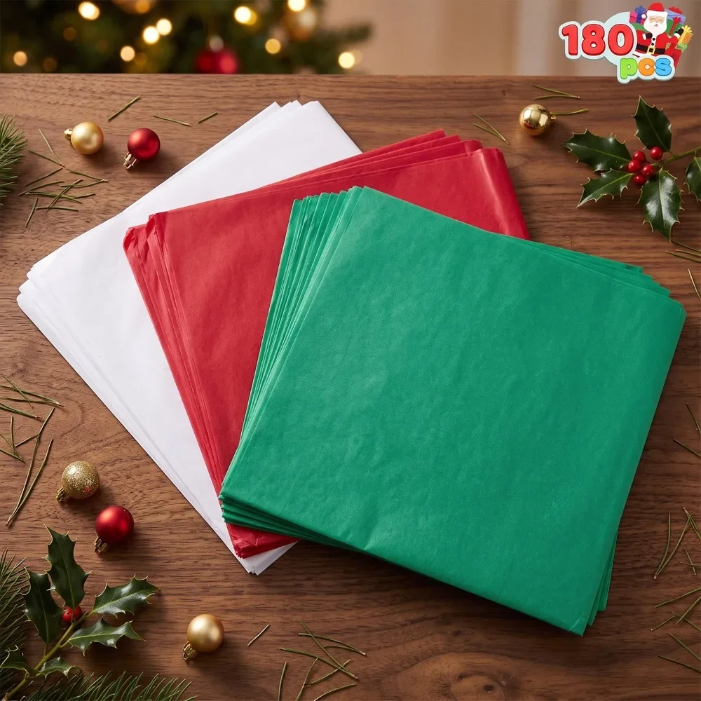 180 pieces of 20 inch x 20 inch Christmas tissue set (red, green, white) 60 sheets of each color simple and quick decoration accessories for gifts and wine bottles Christmas party supplies set