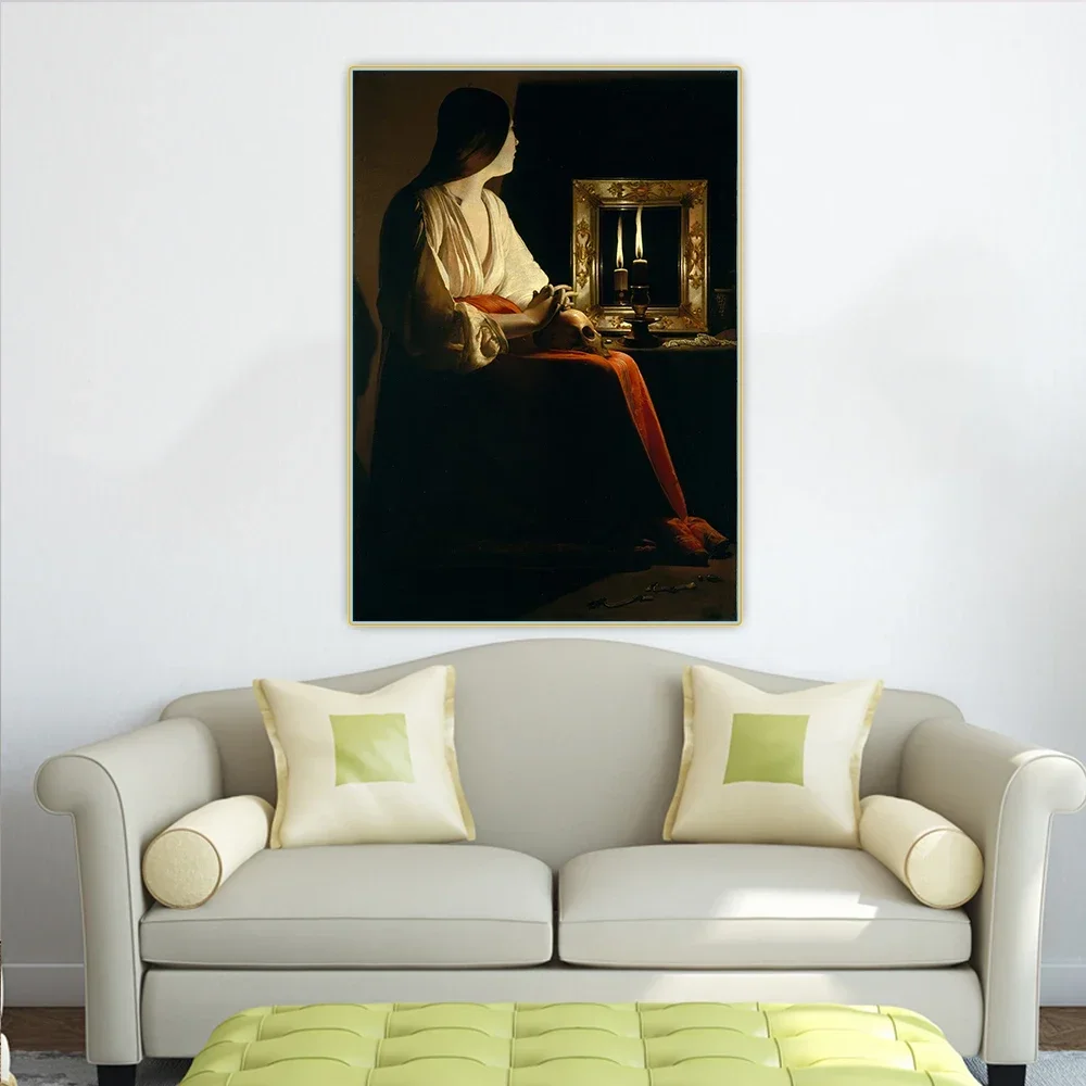 Georges de la Tour《The Penitent Magdalen》Canvas Oil Painting Artwork Aesthetic Picture Poster Wall Hanging Decor Home Decoration