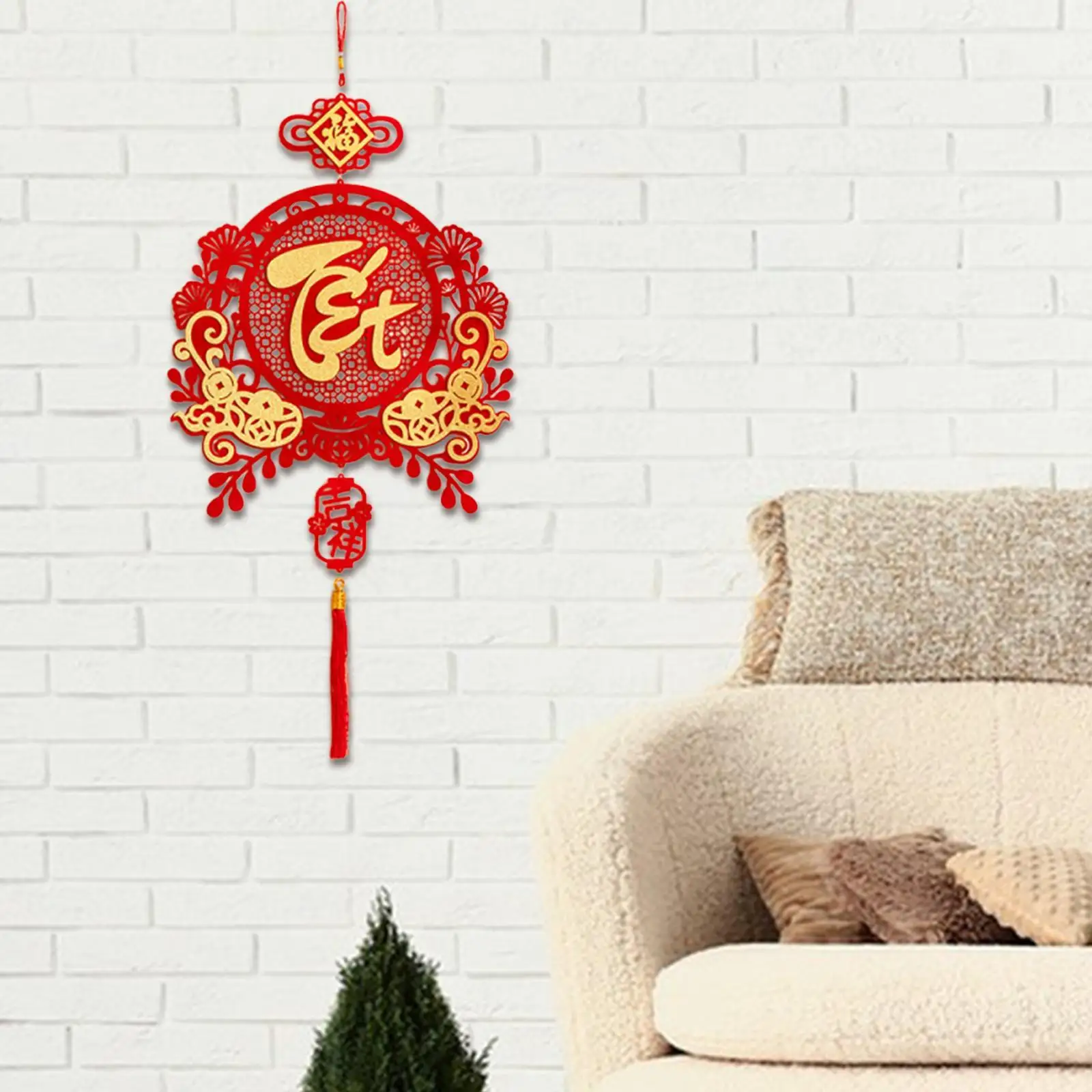 2026 Vietnamese New Year Pendant Flocked Fabric Festival Hanging Ornament for Oriental Style Ceiling Decor view 3