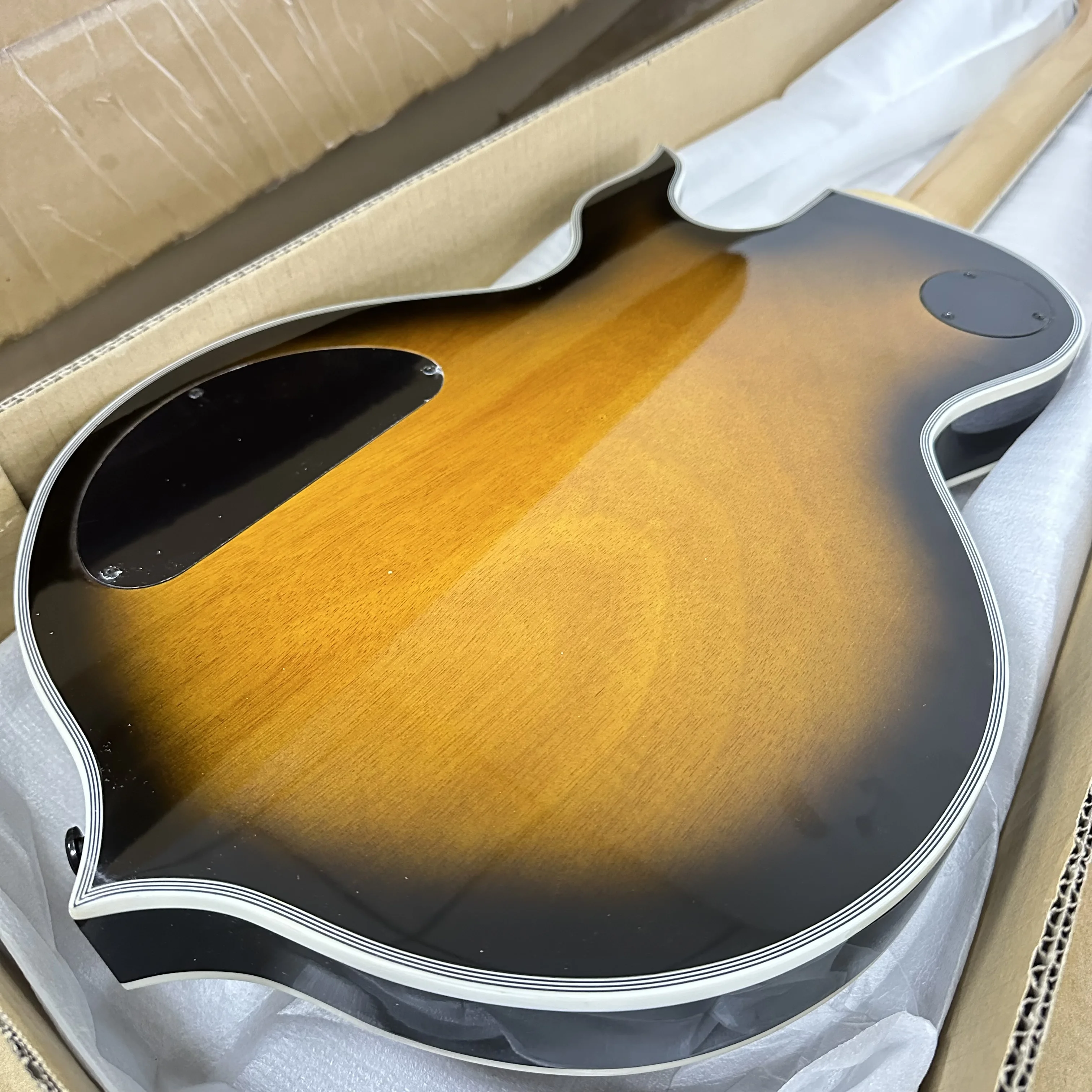 US Warehouse Electric Guitar Black Gold Burst Burl Maple Top Graphic Dual Active Humbucker Pickups Black Hardware Fixed Bridge Heavy Metal Guitar In Stock