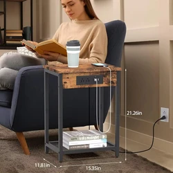 Set of 2 Side End Table Nightstand w/USB Ports & Power Outlets Bedroom Office