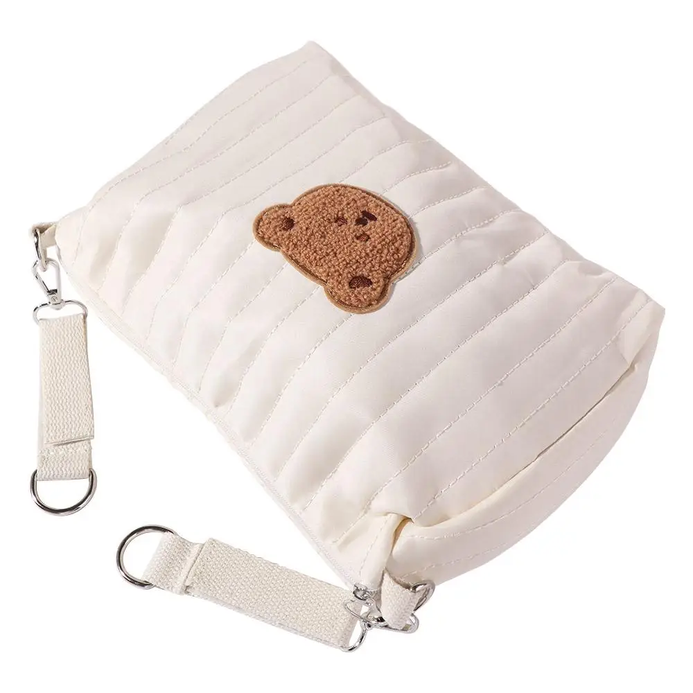 

Bear Stroller Organizer Bag Zipper Embroidery Pram Storage Bag Nappy Sanitary Pads Organizer Quilted Cotton Mommy Bag