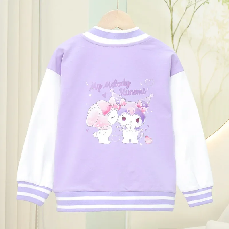 Casaco de Manga Comprida Kawaii para Crianças, My Melody Baseball Jacket, Sanrio Vestuário Presentes, Anime Kuromi Fashion, Bonito, Doce, Primavera, Outono