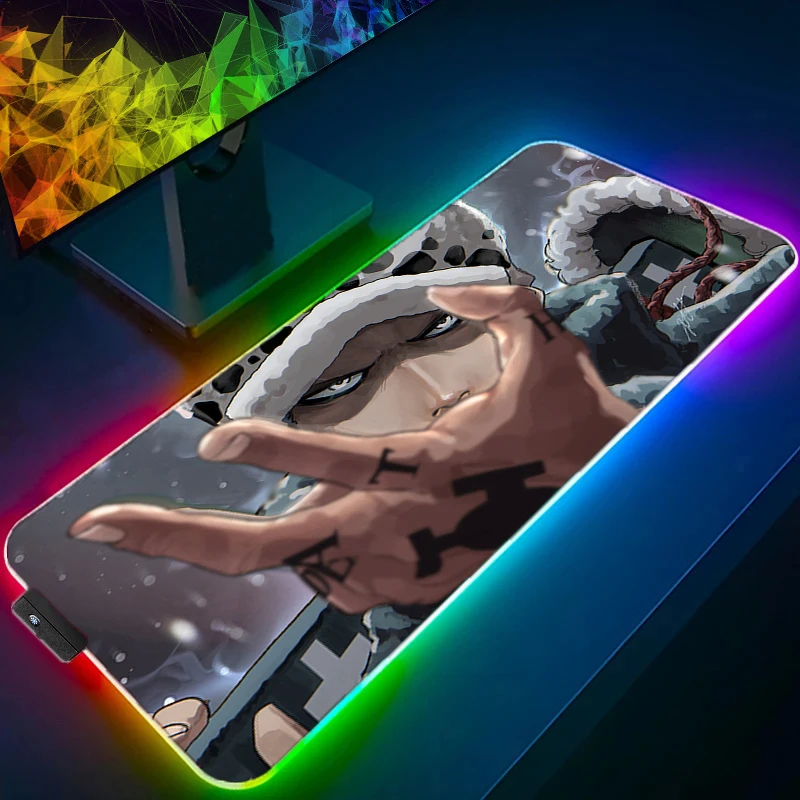 

RGB LED Mouse Pad Anime Keyboard Pad Non-Slip Tablet Pad PC Accessories One Piece Trafalgar D Water Law Mousepad Gaming Desk Mat