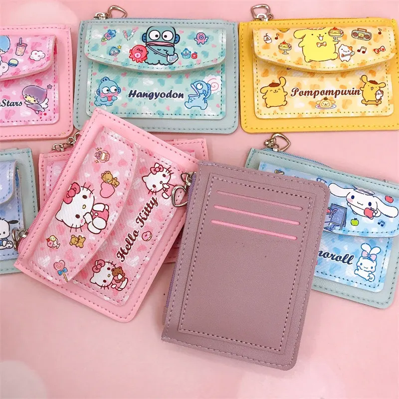 Kawaii Cartoon PU Leather Wallet Sanrio Anime Hello Kitty Cinnamoroll Kuromi Casual Short Wallets Cute Card Holder Coin Purse