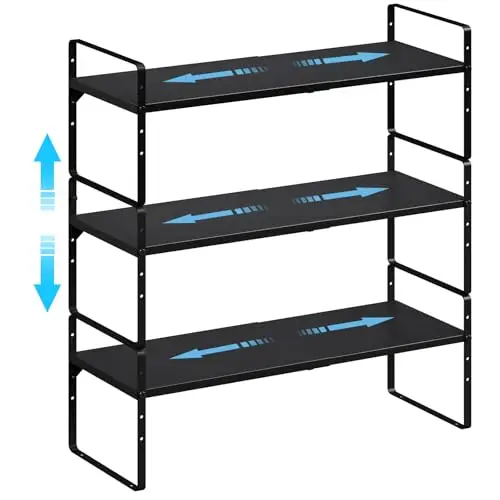 Adjustable Kitchen Cabinet Shelf Organizer Set of 3 Expandable Countertop Storage for Home Garden 15.5 to 25.5 Inch