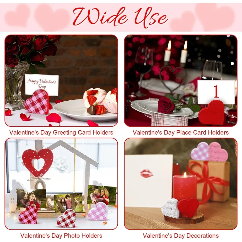 24 قطعة عيد الحب خشبية القلب مكان حامل بطاقة ريفي خشبي على شكل قلب علامات الحب عيد الحب الجدول مذكرة تسجيل صورة لي #5