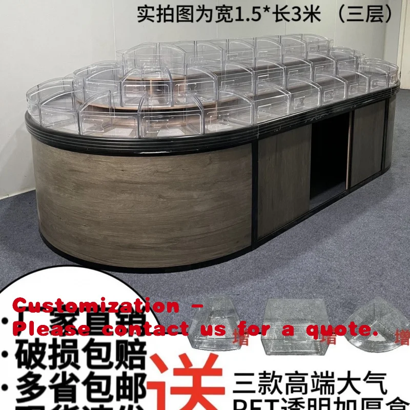 Customize.Supermarket Snack Display Rack Candy Dried Fruit Bulk Storage Round Three-Layer Island Cabinet Bulk Food Display Cabin