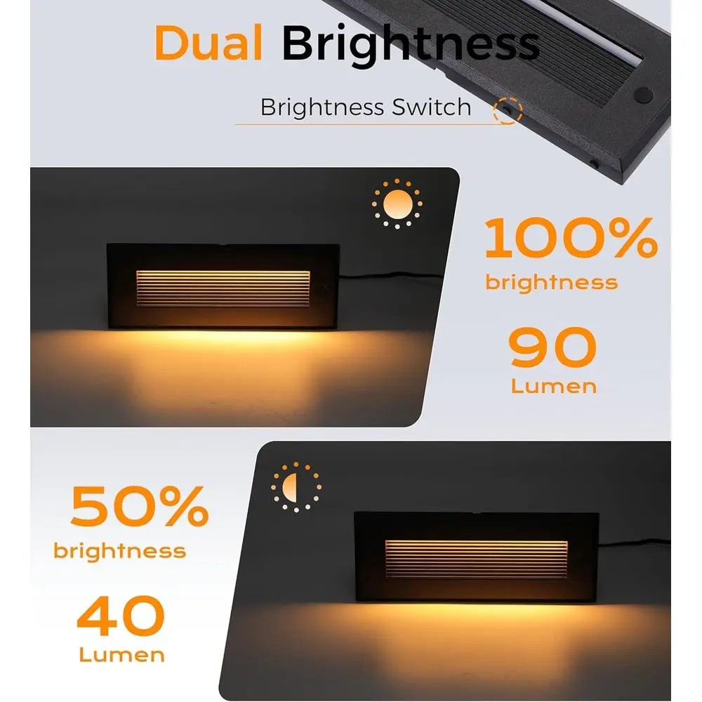 Luzes de passo externas LED 5CCT de 10 polegadas com brilho duplo, 12V-15V, 3W/5W, deck de alumínio preto e iluminação de escadas
