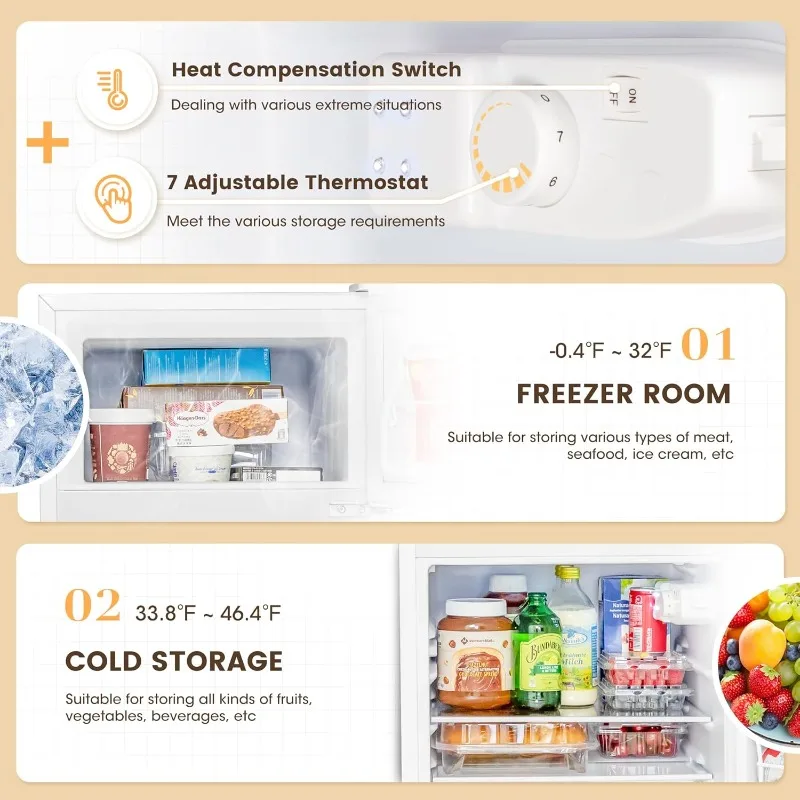 ثلاجة صغيرة 3.55 قدم مكعب مع فريزر، ثلاجة صغيرة مع بابين للمكتب والمطبخ وغرفة النوم وثلاجة صغيرة
