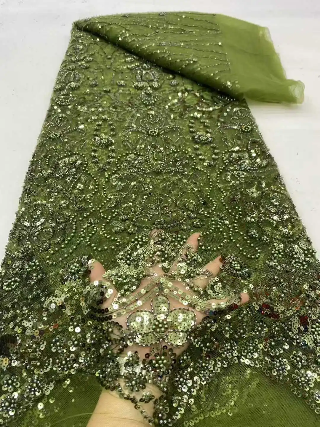 نسيج الدانتيل الأفريقي 2026 الترتر مطرز التطريز العريس النيجيري الزفاف عالية الجودة الفرنسية تول أقمشة الدانتيل لحفل الزفاف S1773 #4