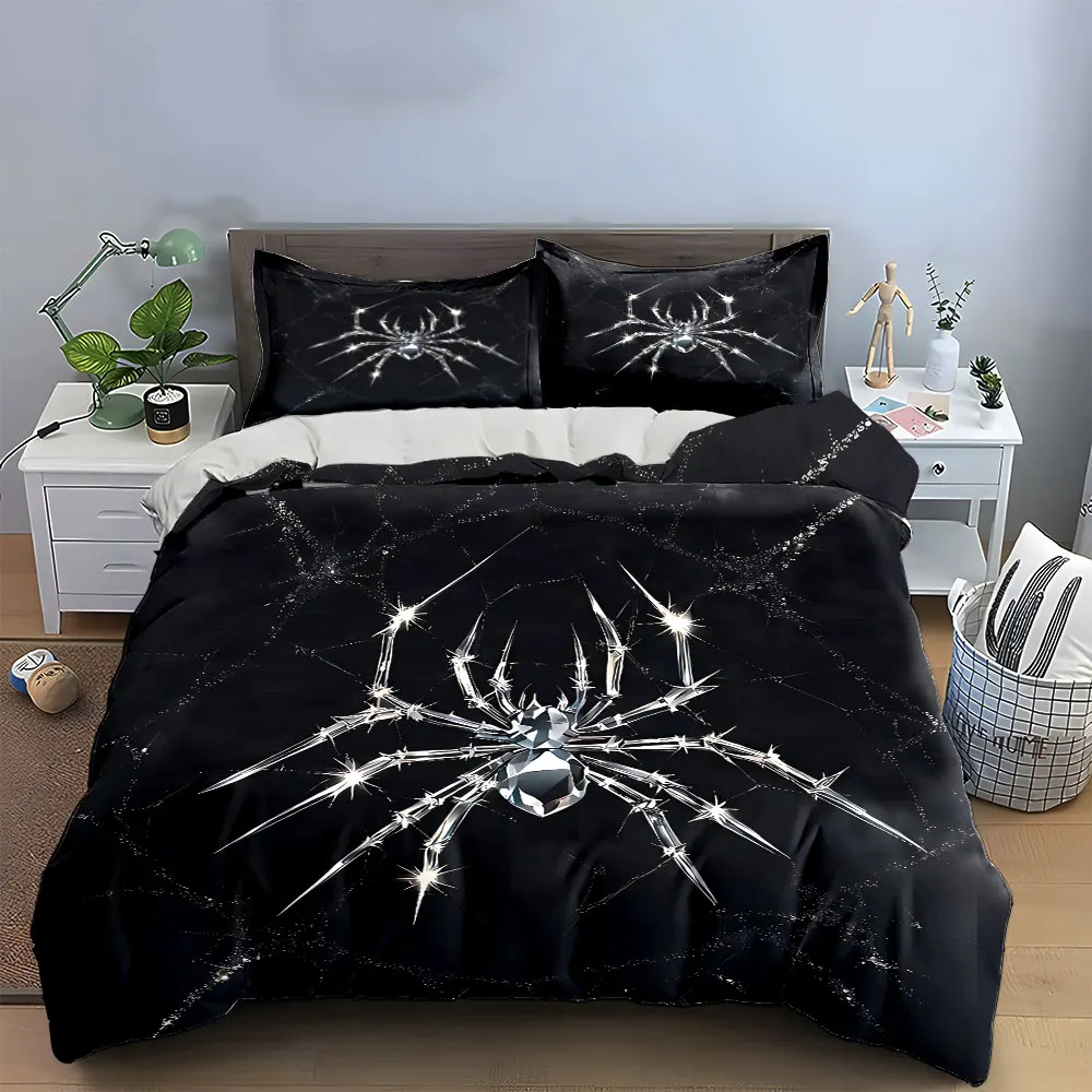 Crystal Spider Decorative Set Bedding Set with 1 Duvet Cover 2 Pillowcases Single Double King Queen, Gift
